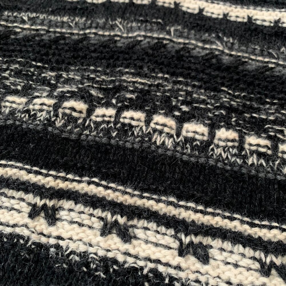Vintage Giordano Wool Sweater Cowl Neck Striped Black White Fisherman Nordic - Picture 6 of 11